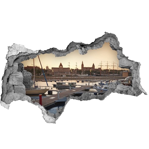 3D muursticker gescheurde muur Lavendelbloemen in een houten doos