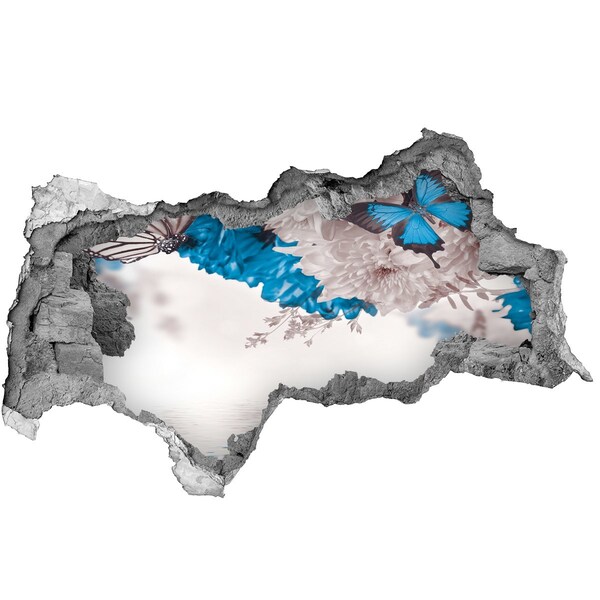 3D muursticker gescheurde muur Blauwe veren in beton