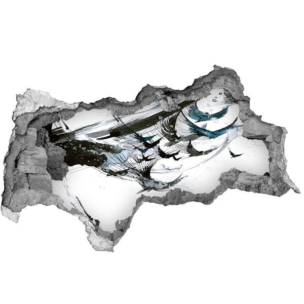 Wandsticker 3D doorkijk Papegaaien in een gat in de muur