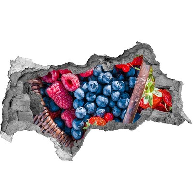 3D muursticker gescheurde muur Een mand vol bosvruchten