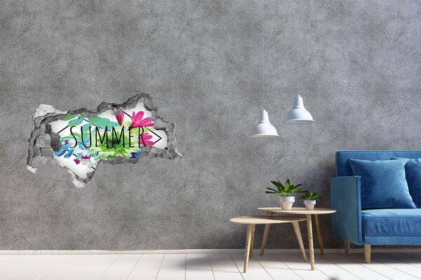 3D sticker gat in stenen muur Mysterieus strand met parasols