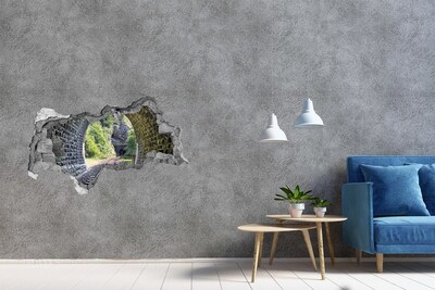 3D muursticker gescheurde muur Een beschadigde muur met een houten mozaïek.