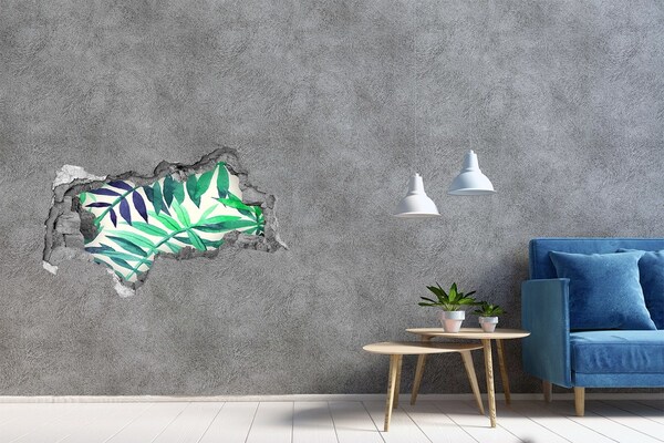 3D sticker gat in stenen muur Groene monstera in een betonnen gat