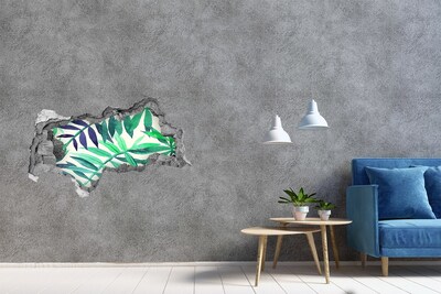 3D sticker gat in stenen muur Groene monstera in een betonnen gat