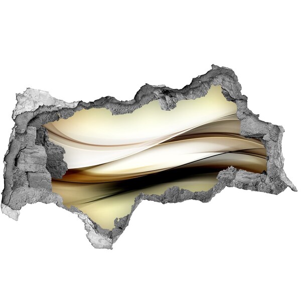 3D sticker gat in stenen muur Gouden golven in de muur