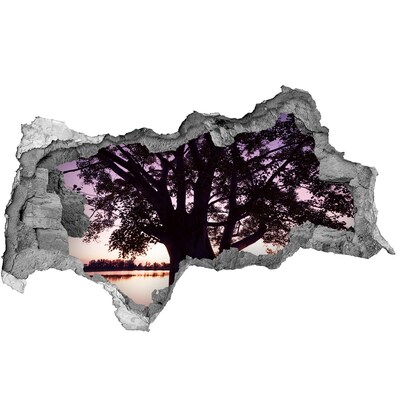 3D sticker gat in stenen muur Bloemen in roze kleur