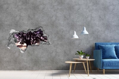 3D sticker gat in stenen muur Bloemen in roze kleur