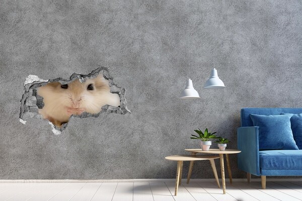 3D muursticker gescheurde muur Hamster in een gat in de muur
