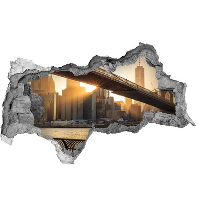 3D sticker gat in stenen muur Een beschadigde muur die uitkijkt op een betonnen ruimte.