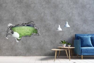 3D sticker gat in stenen muur De hemel is vol wolken.