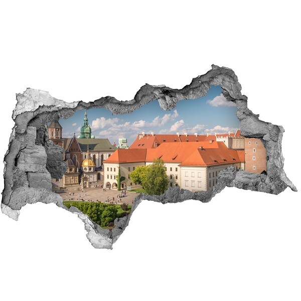 Zelfklevende 3D wandsticker illusie Berglandschap achter het gat in de muur