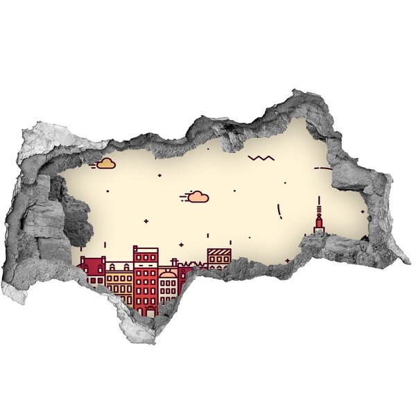 Zelfklevende 3D wandsticker illusie Uitzicht op de stad 's nachts