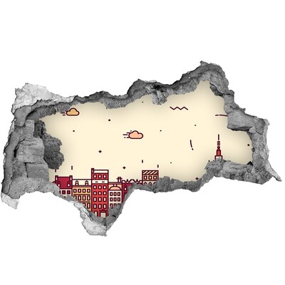 Zelfklevende 3D wandsticker illusie Uitzicht op de stad 's nachts