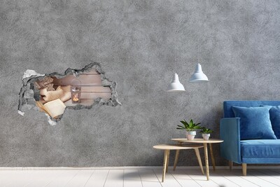 3D muursticker gescheurde muur Een glas whisky met ijs.