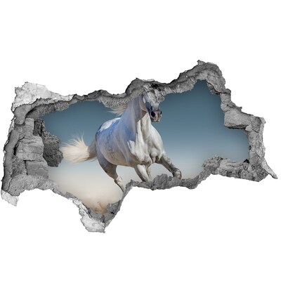 Zelfklevende 3D wandsticker illusie Witte paarden loslopend