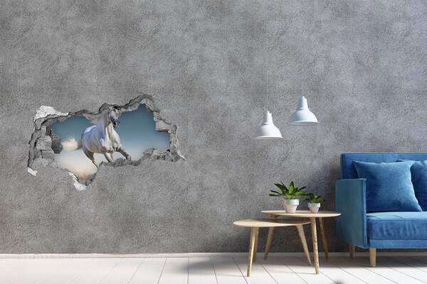 Zelfklevende 3D wandsticker illusie Witte paarden loslopend