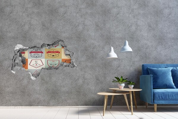 Wandsticker 3D doorkijk Orchideeën tegen een achtergrond van stenen.