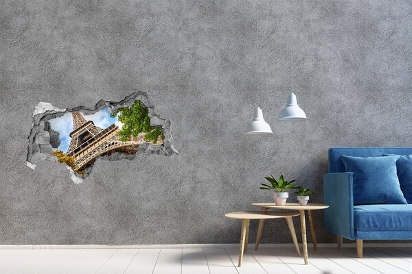 3D muursticker gescheurde muur Uitzicht op de stad vanaf de pier