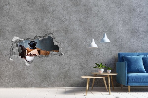 3D sticker gat in stenen muur Vintage koffiehoek