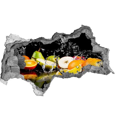 3D sticker gat in stenen muur Heerlijke croissants met koffie