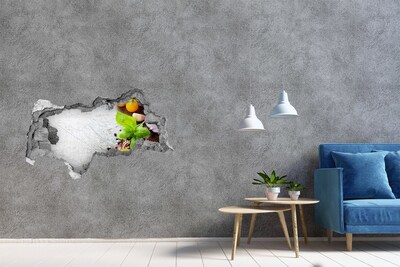 Zelfklevende 3D wandsticker illusie Een ingestorte muur met uitzicht op de hemel.