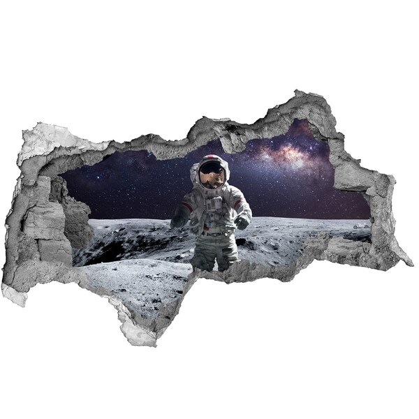 3D sticker gat in stenen muur Astronaut op de maan
