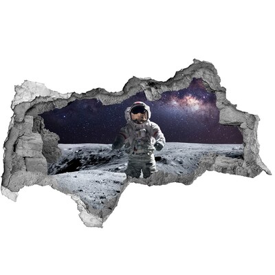 3D sticker gat in stenen muur Astronaut op de maan