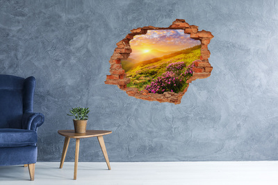 Grote 3D muursticker gat in de muur Berglandschap bij zonsondergang