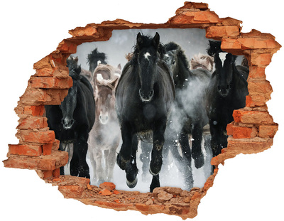 Vinyl muursticker 3D breekeffect Paarden galopperen dwars door de muur.