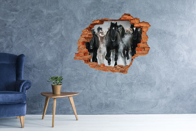 Vinyl muursticker 3D breekeffect Paarden galopperen dwars door de muur.
