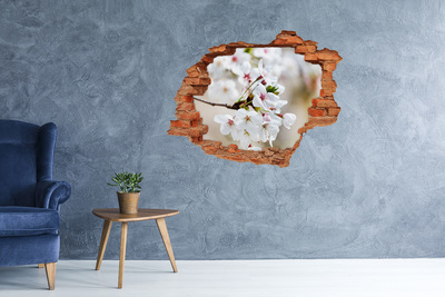 Vinyl muursticker 3D breekeffect Kersenbloesems in een ingestorte muur