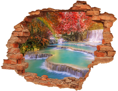 Vinyl muursticker 3D breekeffect Tropische waterval in herfstkleuren