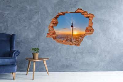 Grote 3D muursticker gat in de muur Zonsondergang boven Berlijn