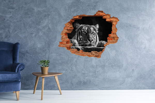 Grote 3D muursticker gat in de muur Tijger in een gat in de muur