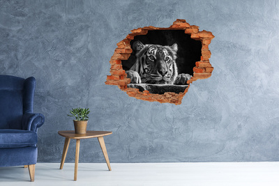 Grote 3D muursticker gat in de muur Tijger in een gat in de muur