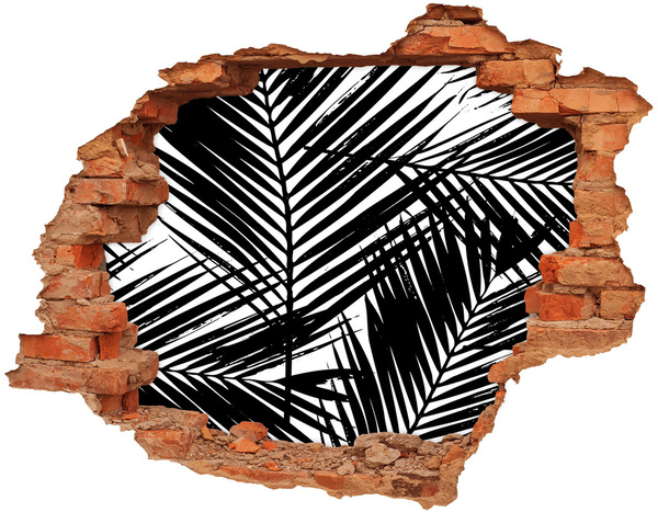 Vinyl muursticker 3D breekeffect Tropische bladeren in een gat in de muur