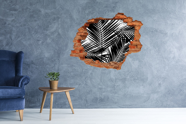 Vinyl muursticker 3D breekeffect Tropische bladeren in een gat in de muur