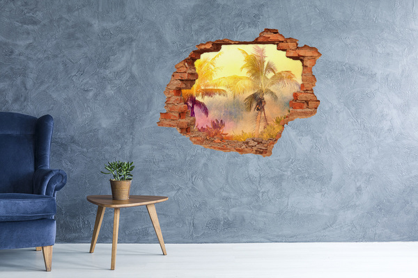 Grote 3D muursticker gat in de muur Tropische oase achter de muur
