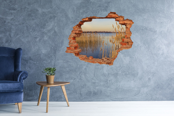 Grote 3D muursticker gat in de muur Baai met riet