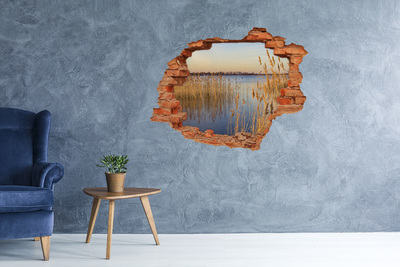 Grote 3D muursticker gat in de muur Baai met riet