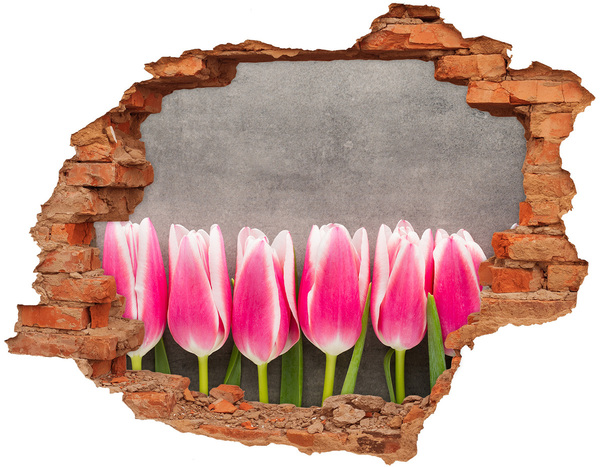 Grote 3D muursticker gat in de muur Tulpen in beton