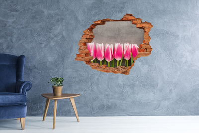 Grote 3D muursticker gat in de muur Tulpen in beton