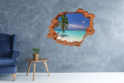 Vinyl muursticker 3D breekeffect Tropisch strand met palmbomen