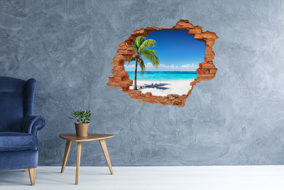Grote 3D muursticker gat in de muur Tropisch strand met palmbomen