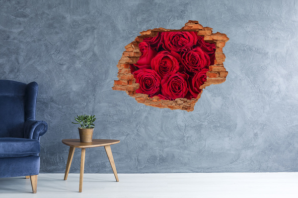 Vinyl muursticker 3D breekeffect Rozen in een ingestorte muur