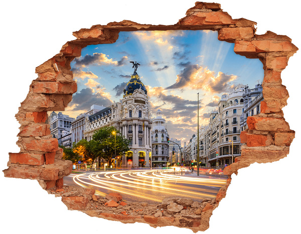 Grote 3D muursticker gat in de muur De charme van Madrid bij zonsondergang