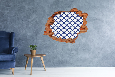 Grote 3D muursticker gat in de muur Golven in verschillende tinten blauw