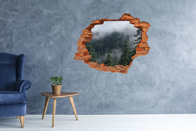 Grote 3D muursticker gat in de muur Groen bos in de wolken