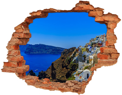Grote 3D muursticker gat in de muur Santorini in het zonlicht