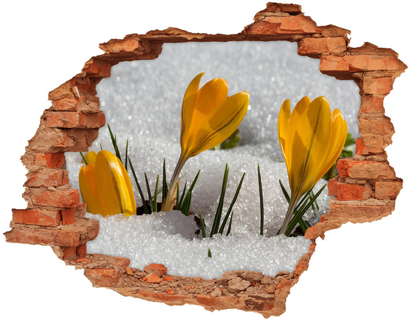 Grote 3D muursticker gat in de muur Lentebloemen in de sneeuw